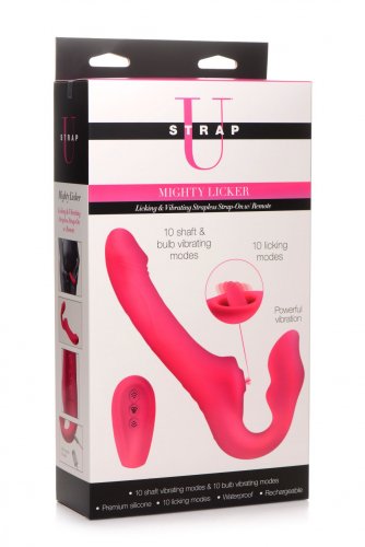 Strap - Mighty Licker Strapless Strap-On with Remote Control (pink) in package.