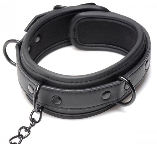 Image of collar with the chain leash attached.