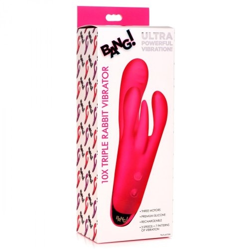 Bang! 10X Triple Rabbit Vibrator in package (Pink).