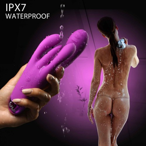 Image of a woman with her back turned and holding the toy under water to show that it is IPX7 waterproof.