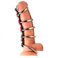 Side view photo of a dildo wearing the device to show its length and how to use it.