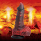 Advertisement image of the Lava Demon Dildo hovering over lava with flames and fiery bolts of lightning in the background.