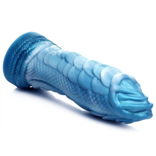Side angle view of the Sea Serpent dildo, allowing you to see the texture variations from the top to the sides of the dong.