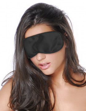 Photo of a model wearing the Fetish Fantasy Satin Love Mask from Pipedreams (black).