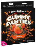 Load image into Gallery viewer, Photo of the front of the box for the Edible Crotchless Gunny Panties from Pipedreams (peach).