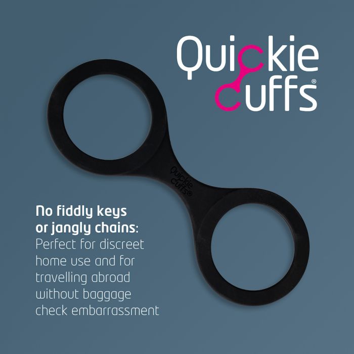 Quickie Cuffs ad lists its features (black).