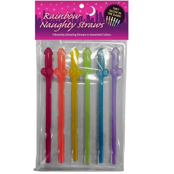 Kheper Games Rainbow Naughty Straws Glow in the Dark Penis Shaped Straws 6pk.