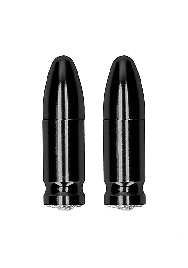 Close-up of the bullet shaped nipple clamps.