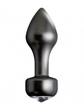 Close-up photo of the Fetish Fantasy Series Limited Editon Mini Luv Plug (aluminum) from Pipedreams (black) shows its gem base and small size.
